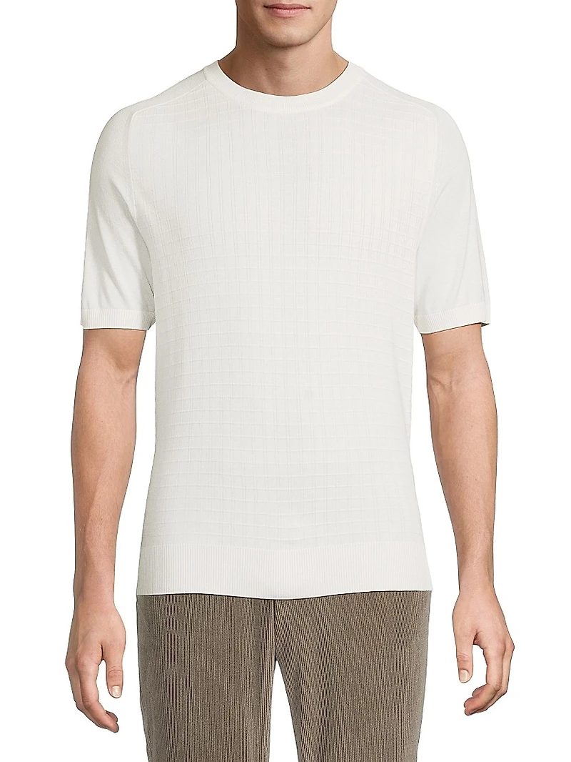 Silk-Cotton Textured Grid T-Shirt