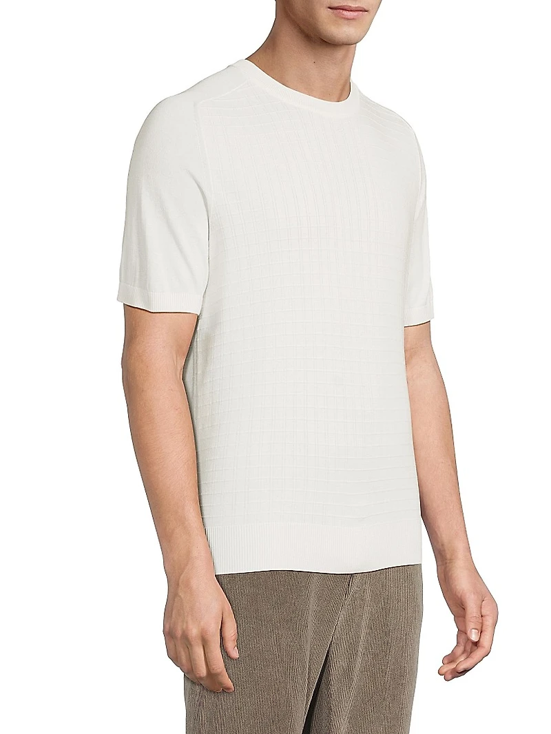 Silk-Cotton Textured Grid T-Shirt