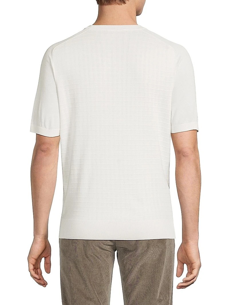 Silk-Cotton Textured Grid T-Shirt