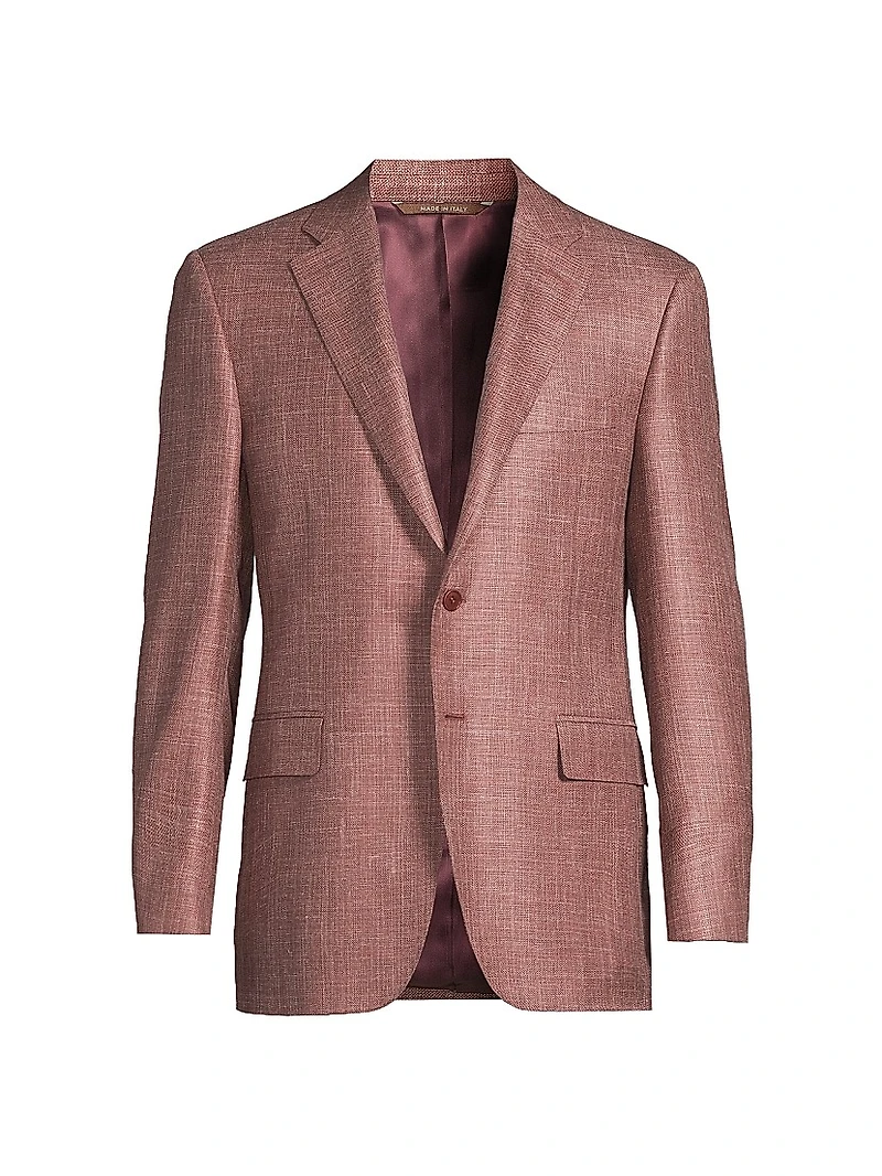 Solid Textured Wool-Silk-Linen Sport Coat