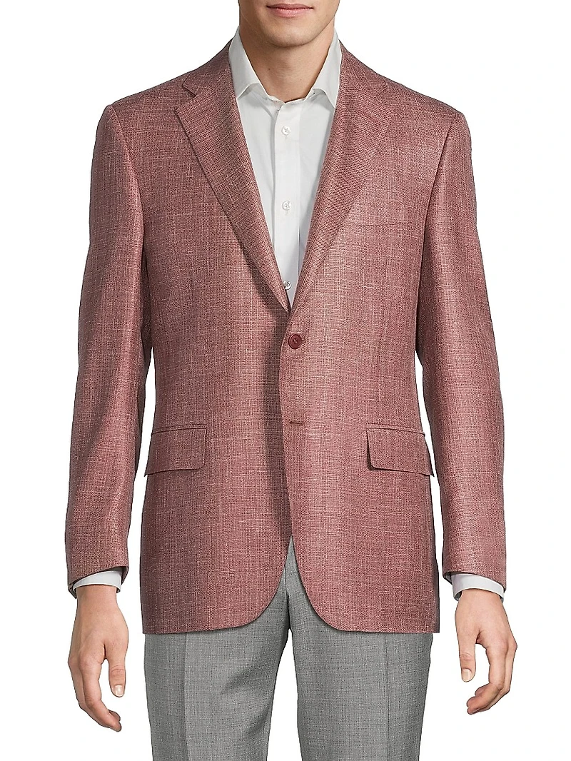 Solid Textured Wool-Silk-Linen Sport Coat