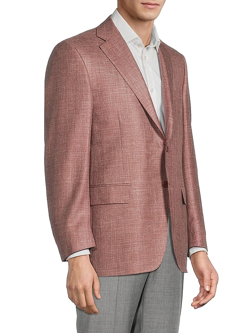 Solid Textured Wool-Silk-Linen Sport Coat