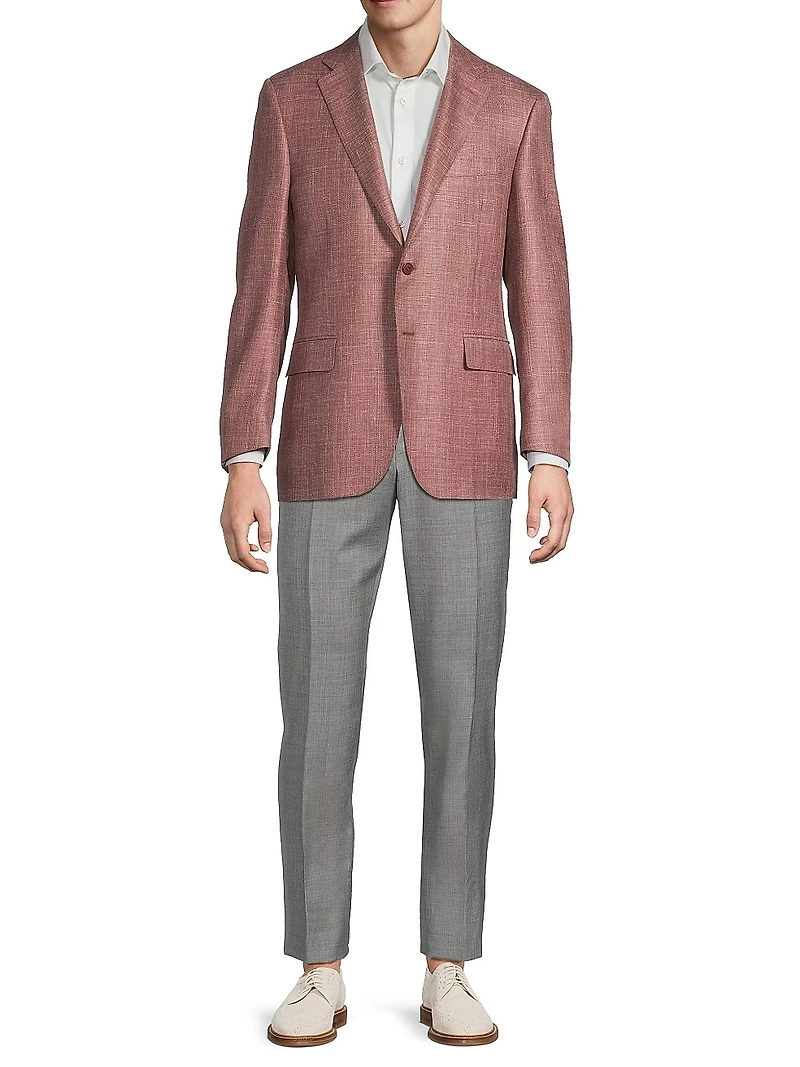 Solid Textured Wool-Silk-Linen Sport Coat