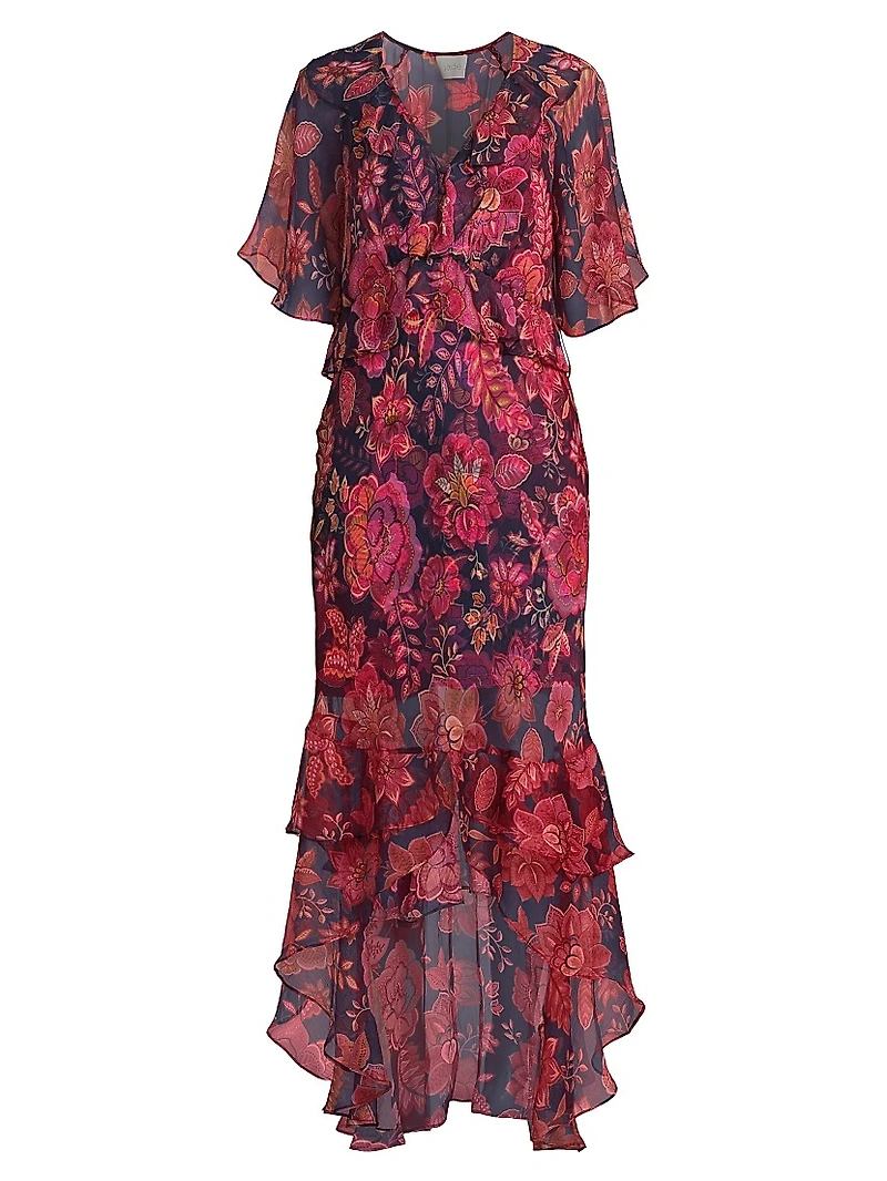 Luxee Floral Silk Maxi Dress