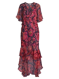 Luxee Floral Silk Maxi Dress
