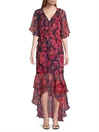 Luxee Floral Silk Maxi Dress