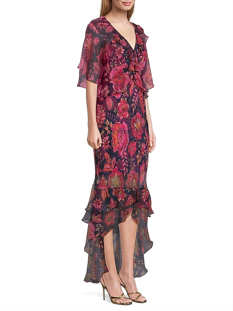 Luxee Floral Silk Maxi Dress