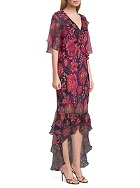 Luxee Floral Silk Maxi Dress