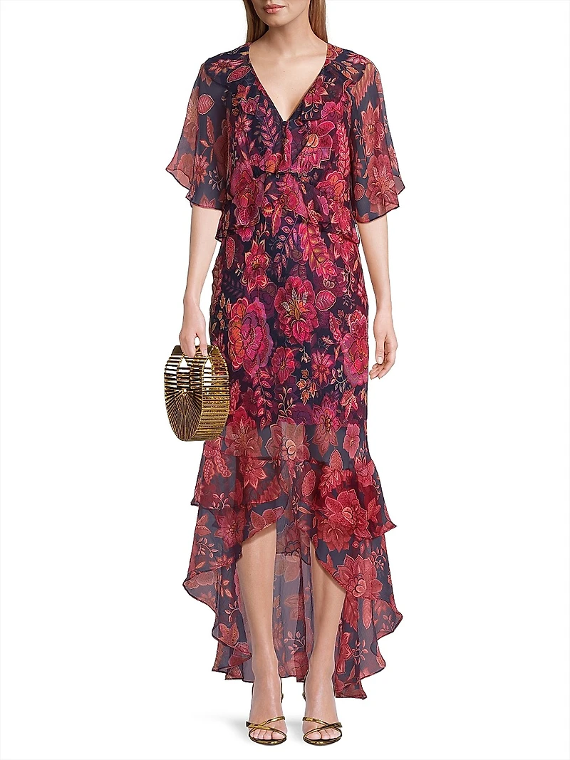 Luxee Floral Silk Maxi Dress
