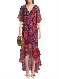 Luxee Floral Silk Maxi Dress