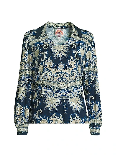 The Janie Favorite Paisley Puff-Sleeve Polo Shirt