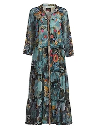Mazzy Floral-Embroidered Ruffled Maxi-Dress