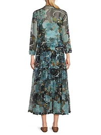 Mazzy Floral-Embroidered Ruffled Maxi-Dress