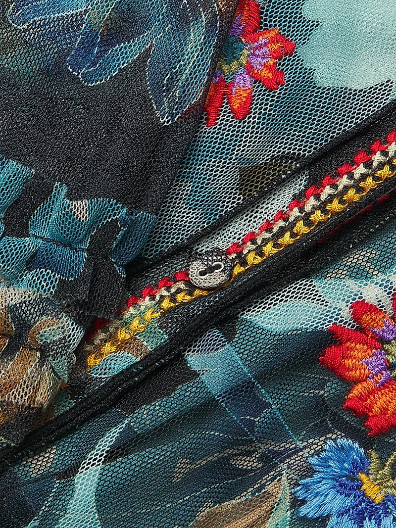 Mazzy Floral-Embroidered Ruffled Maxi-Dress