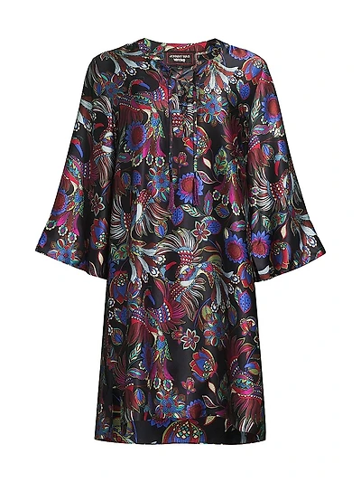 Avya Floral Silk Kimono-Style Dress
