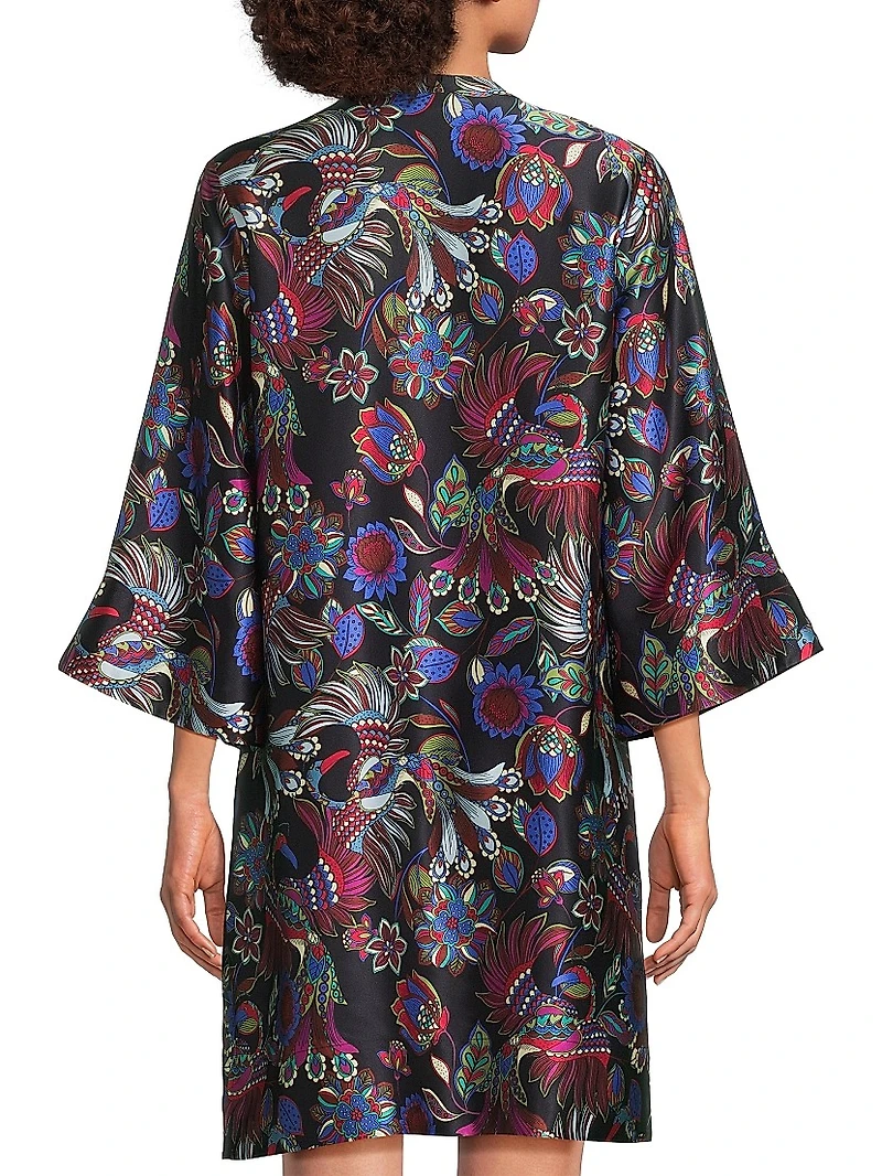 Avya Floral Silk Kimono-Style Dress