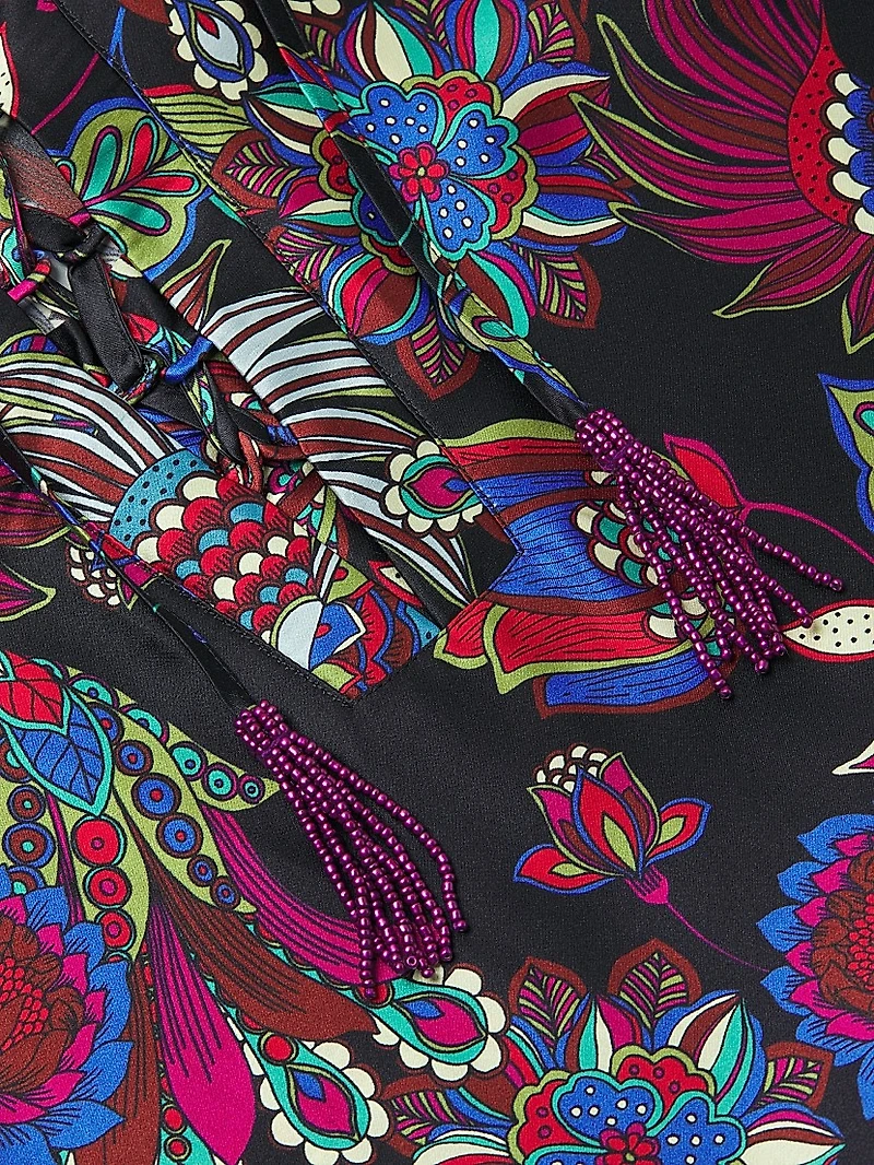 Avya Floral Silk Kimono-Style Dress