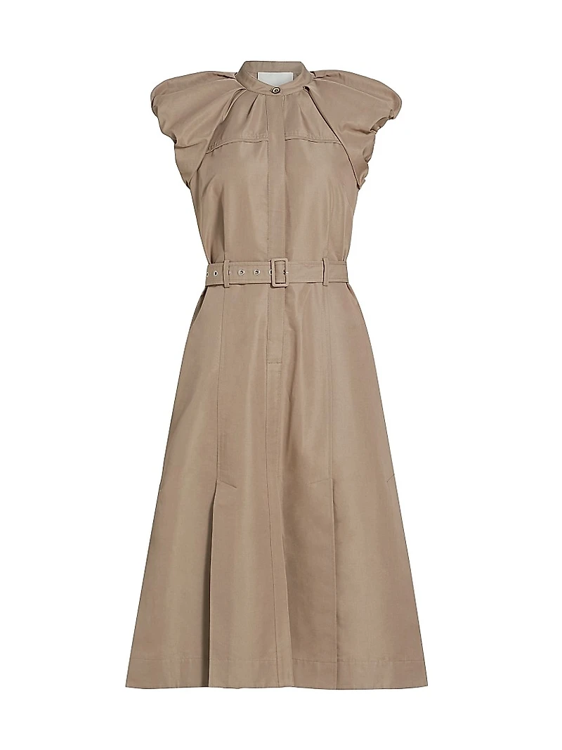 Puff-Sleeve Belted Shirtdress