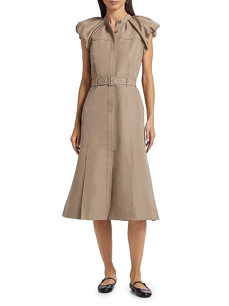 Puff-Sleeve Belted Shirtdress