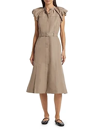 Puff-Sleeve Belted Shirtdress
