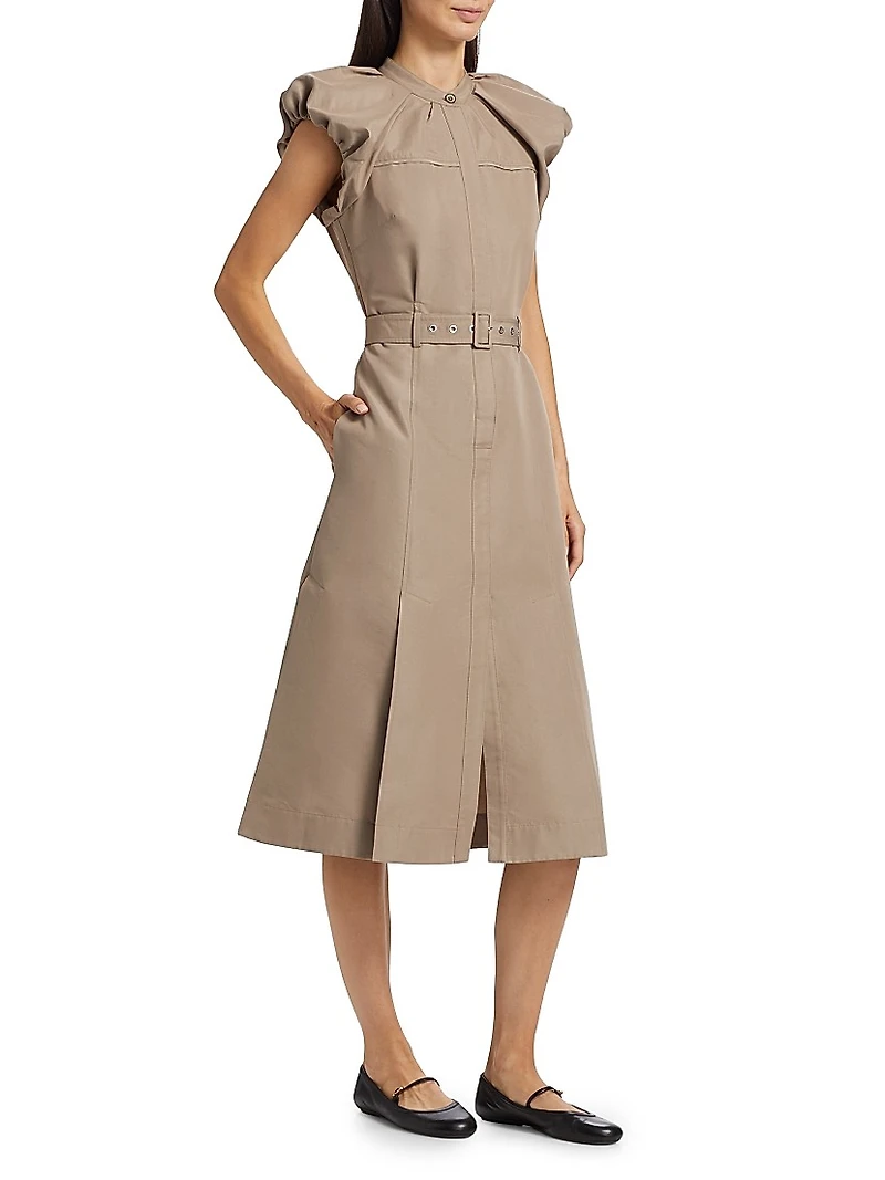 Puff-Sleeve Belted Shirtdress