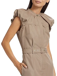 Puff-Sleeve Belted Shirtdress