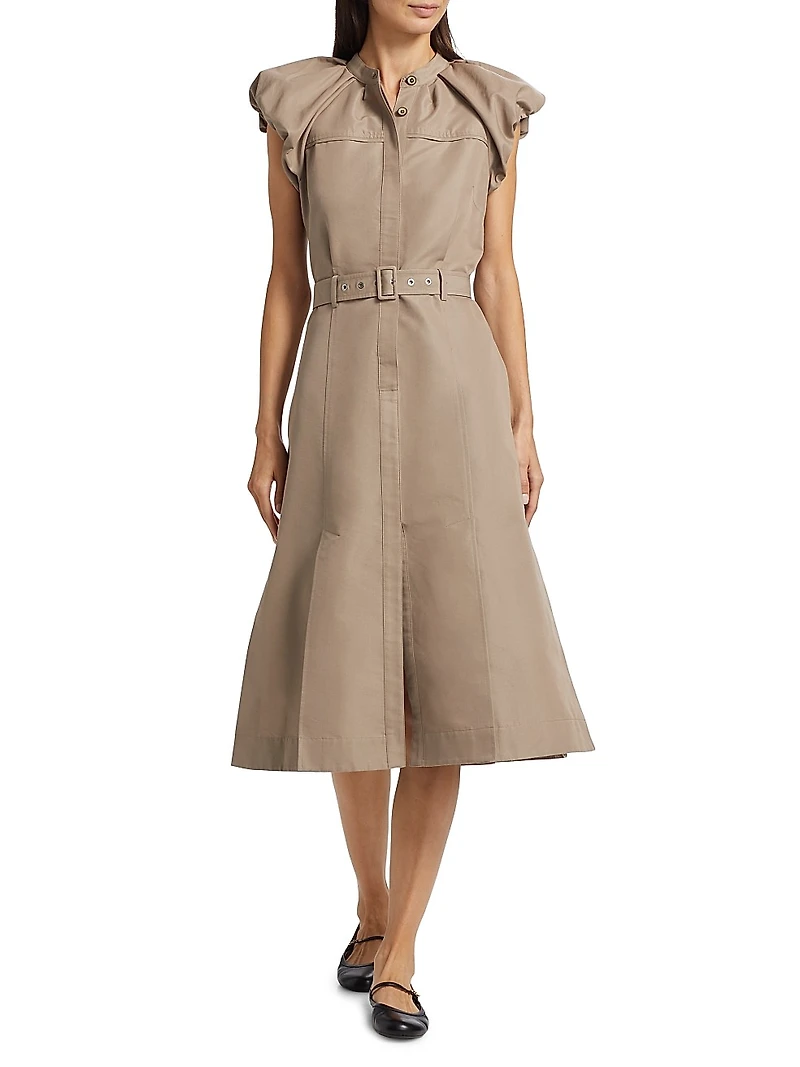Puff-Sleeve Belted Shirtdress