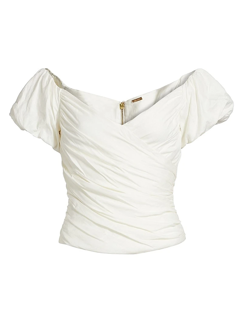 Helene Gathered Linen-Blend Top