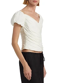 Helene Gathered Linen-Blend Top