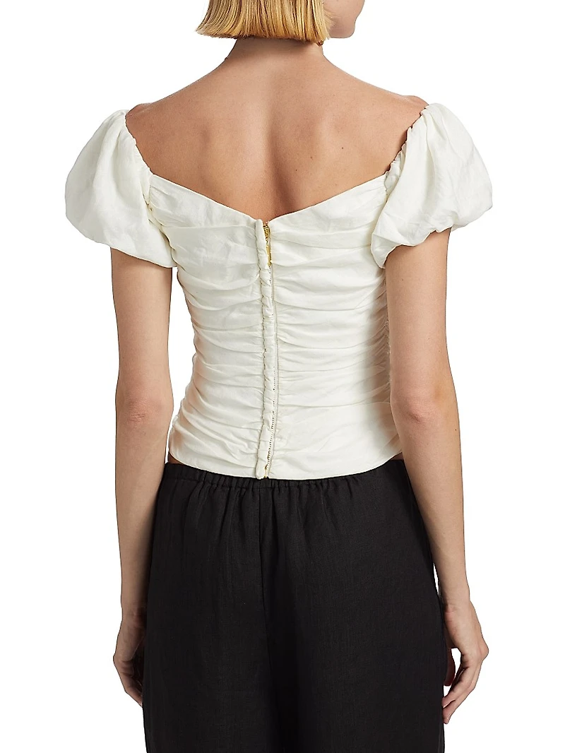 Helene Gathered Linen-Blend Top