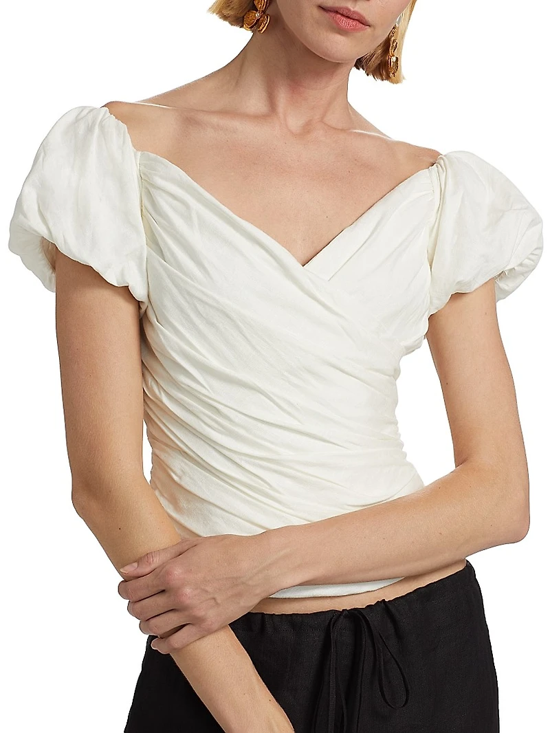 Helene Gathered Linen-Blend Top