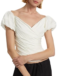 Helene Gathered Linen-Blend Top