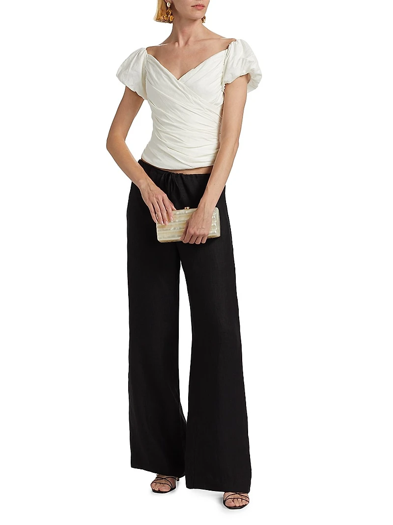 Helene Gathered Linen-Blend Top