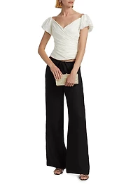 Helene Gathered Linen-Blend Top