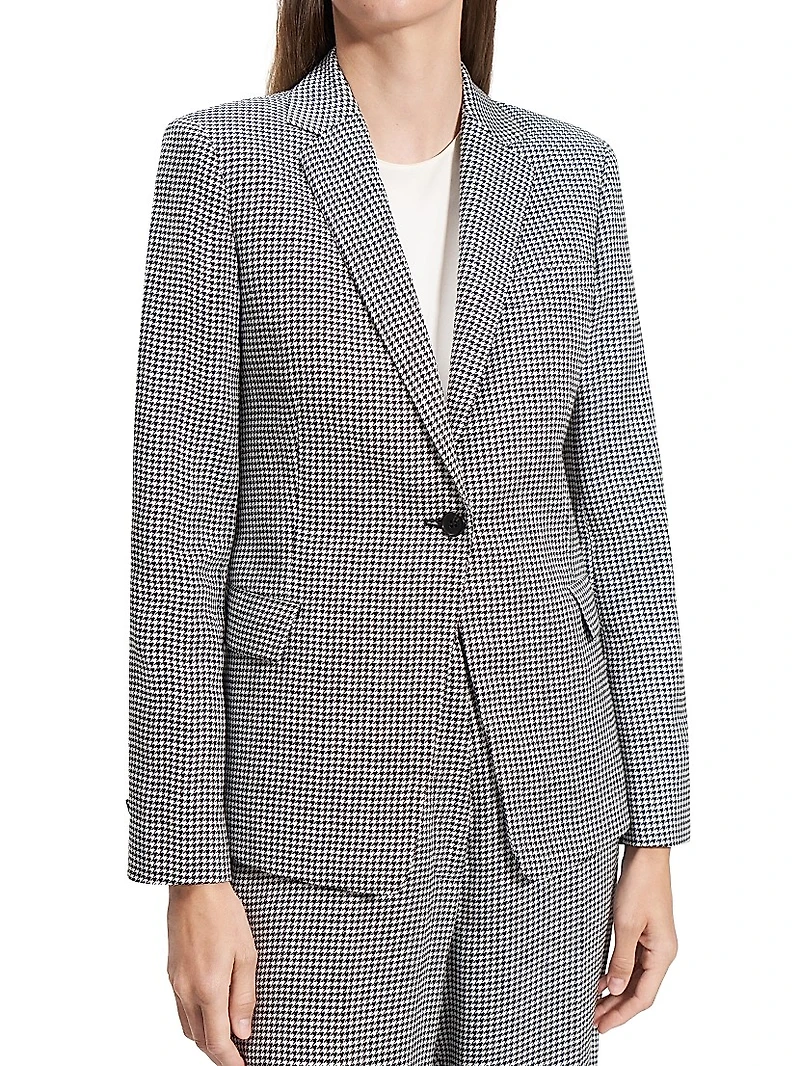 Houndstooth Linen-Blend Slim-Fit Blazer
