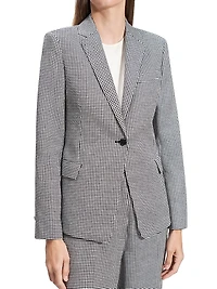 Houndstooth Linen-Blend Slim-Fit Blazer