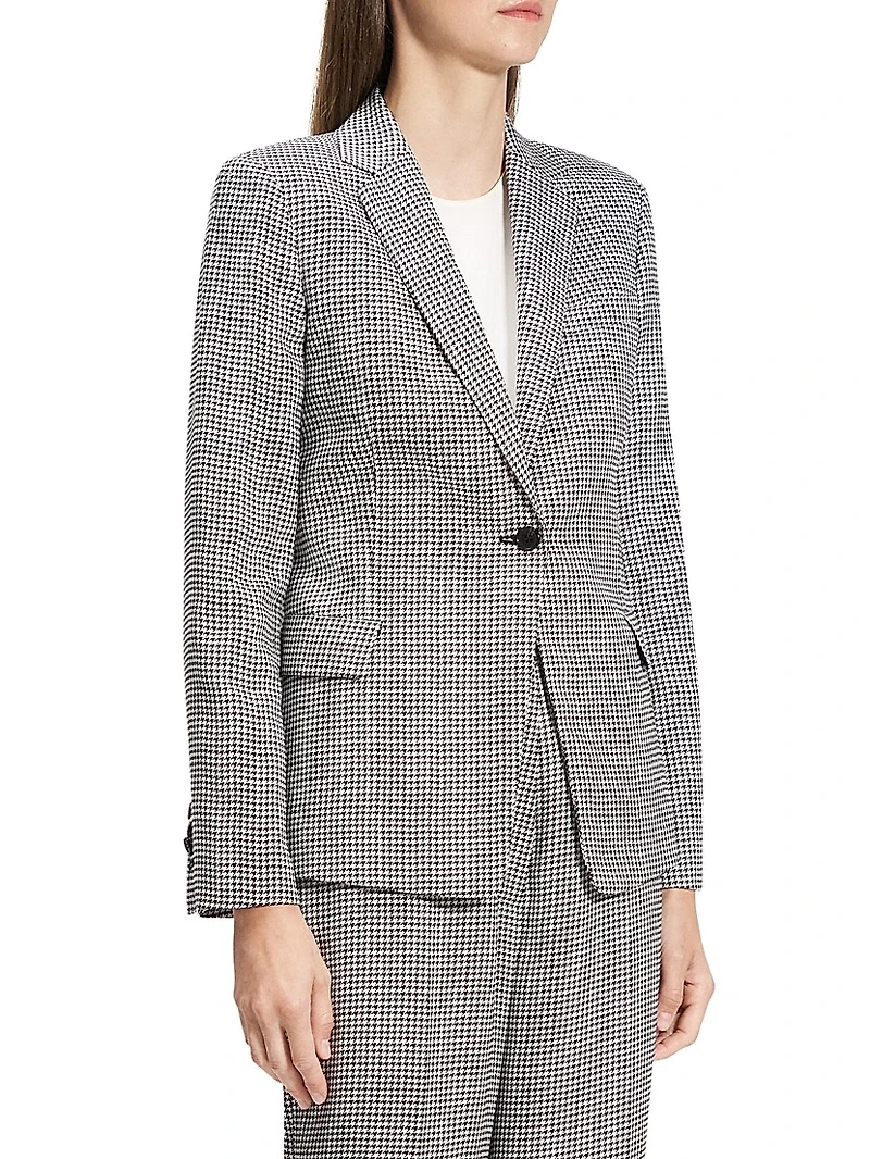 Houndstooth Linen-Blend Slim-Fit Blazer