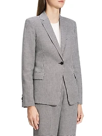 Houndstooth Linen-Blend Slim-Fit Blazer
