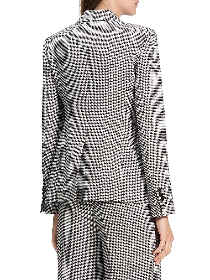 Houndstooth Linen-Blend Slim-Fit Blazer