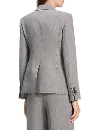 Houndstooth Linen-Blend Slim-Fit Blazer