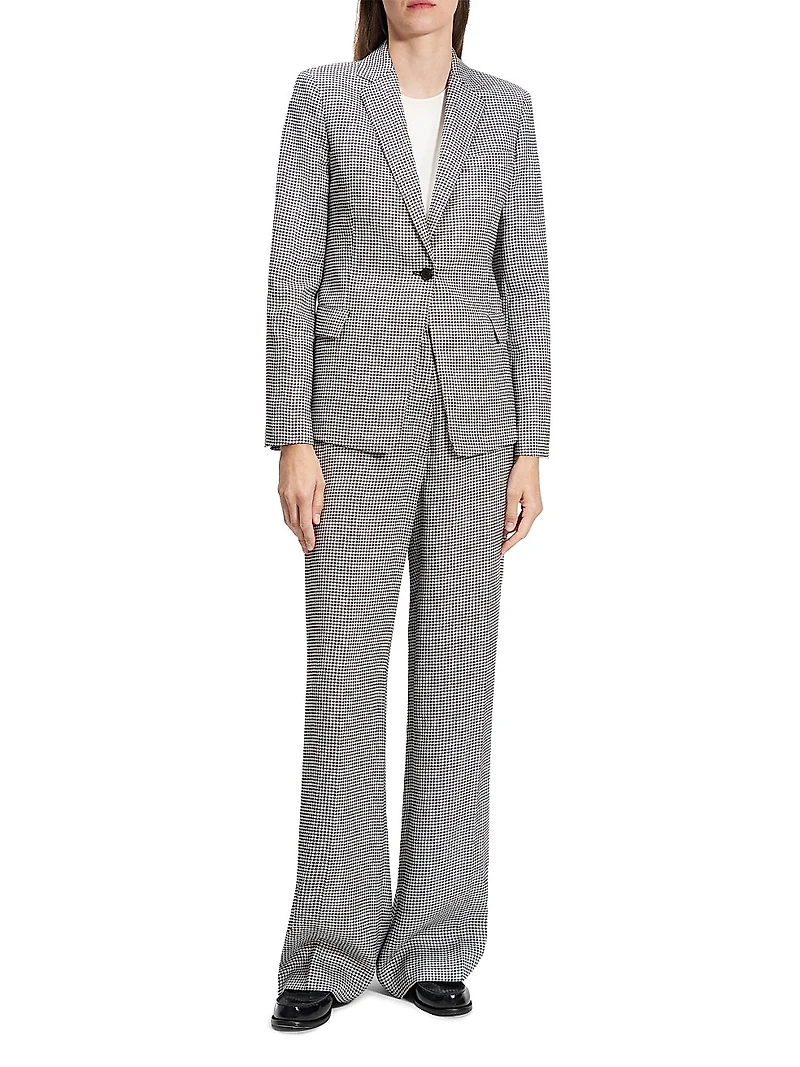 Houndstooth Linen-Blend Slim-Fit Blazer