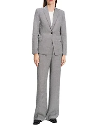 Houndstooth Linen-Blend Slim-Fit Blazer