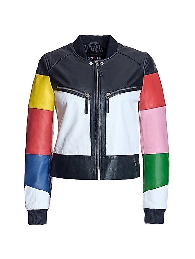 Multicolor Stripe Leather Racing Jacket