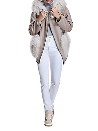 Hooded Woolblend Jacket with Mongolian Lamb Trim