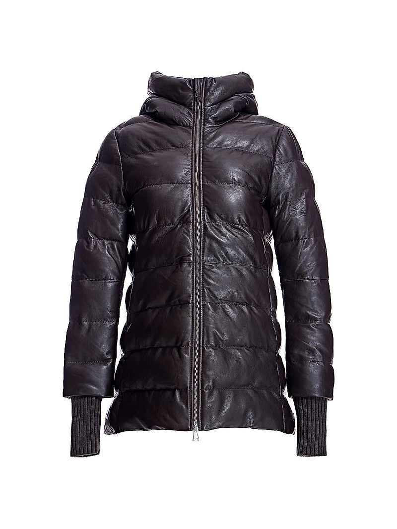 Horizontal Leather Puffer Jacket