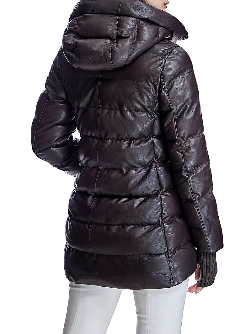Horizontal Leather Puffer Jacket