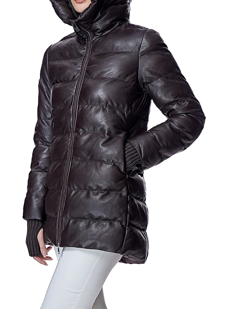 Horizontal Leather Puffer Jacket