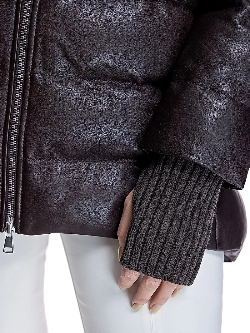 Horizontal Leather Puffer Jacket
