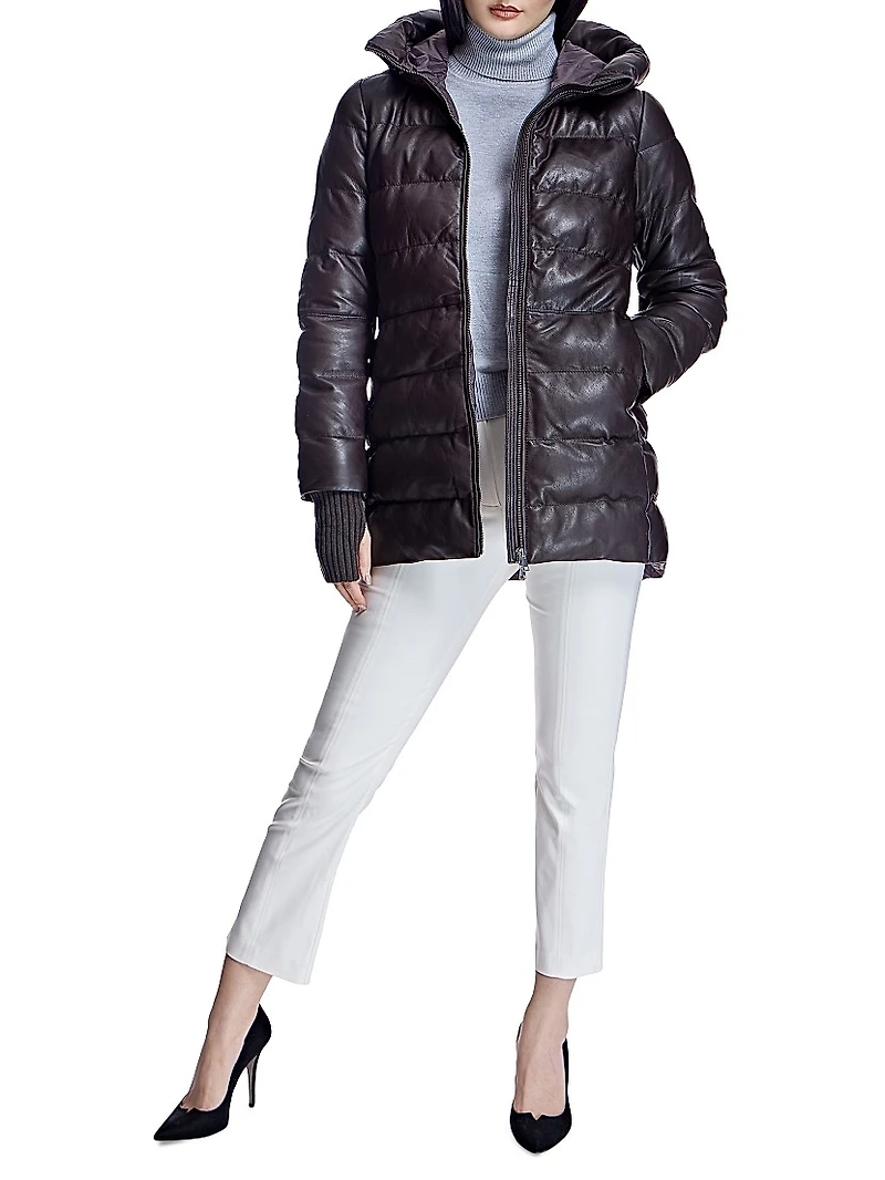 Horizontal Leather Puffer Jacket