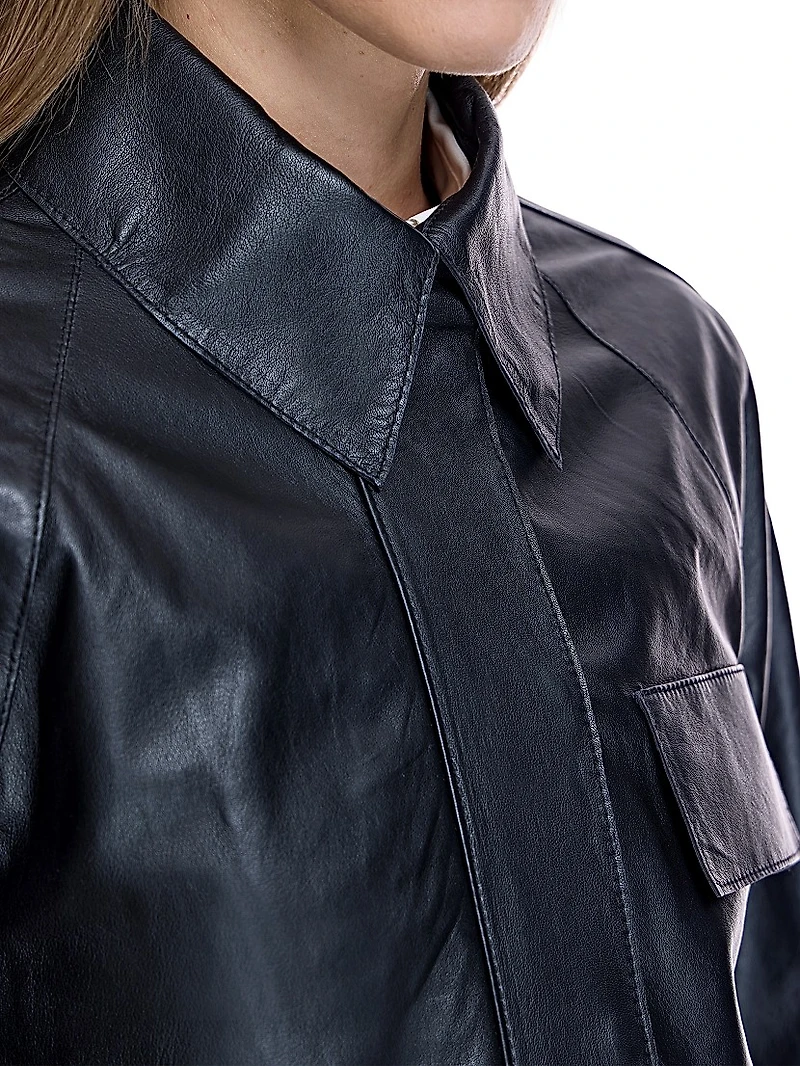 Cropped Leather Shirt Jacket